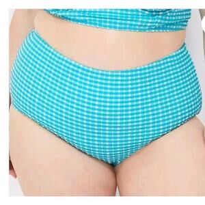 Lane Bryant Gingham Blue Plus Size 18 Tummy Control High Waist Swim Suit Bottom